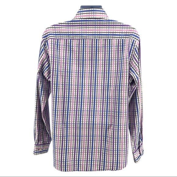 Bugatchi Purple Check Shaped Fit Button Down Shirt - Picture 3 of 8